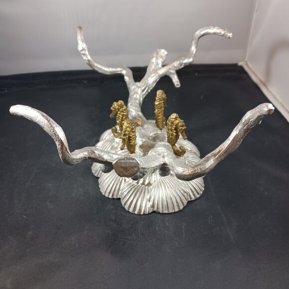Vtg 1993 Arthur Court Aluminum Brass Seahorse Stand/Bowl Holder Signed - Picture 5 of 15